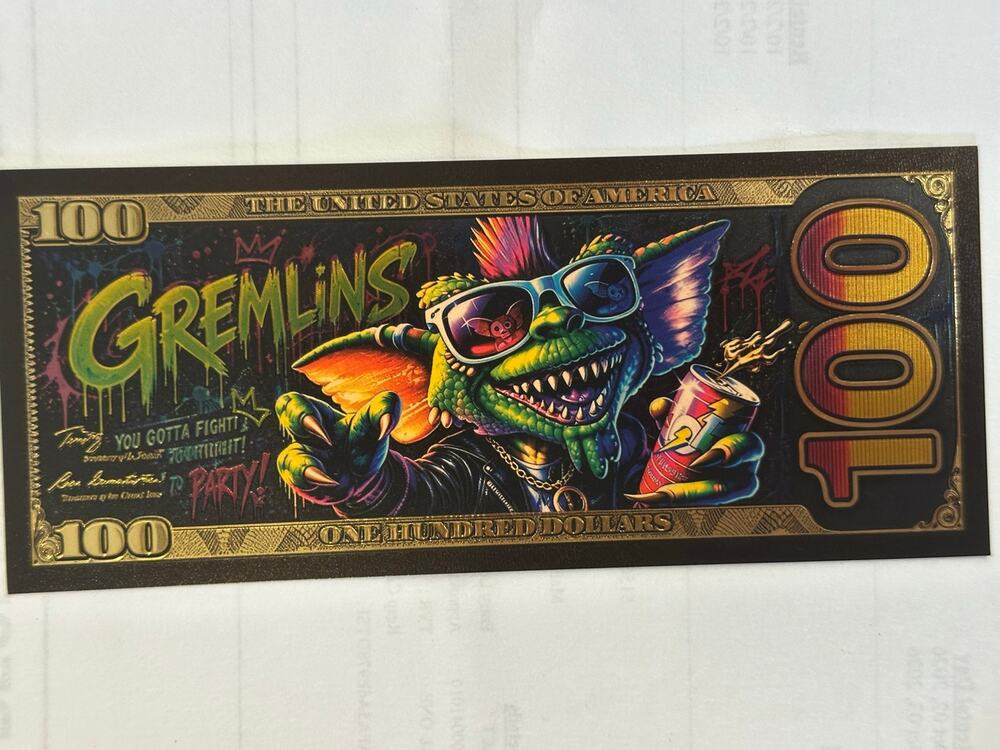 Gremlins Graffiti Gold Foil $100 Novelty Collectible Note